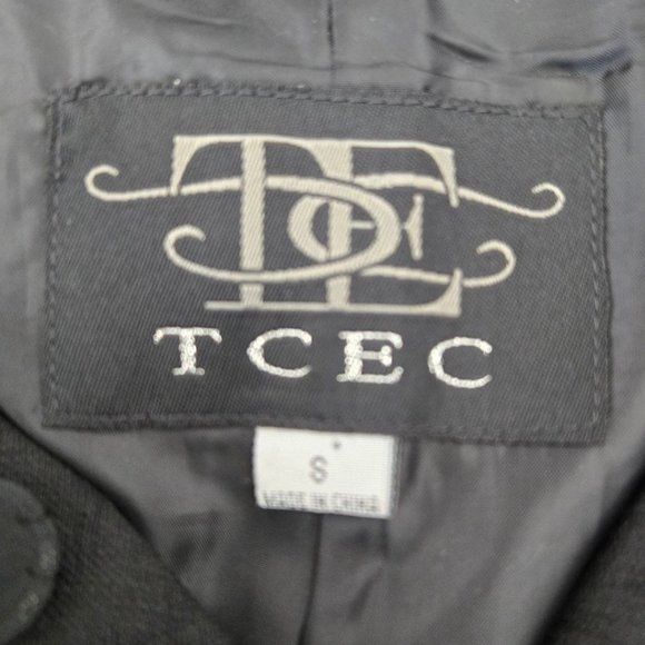 Tcec Womens Small Cloud Sleeve Linen Look Black Dress Bubble Skirt Snap Front - Picture 8 of 9